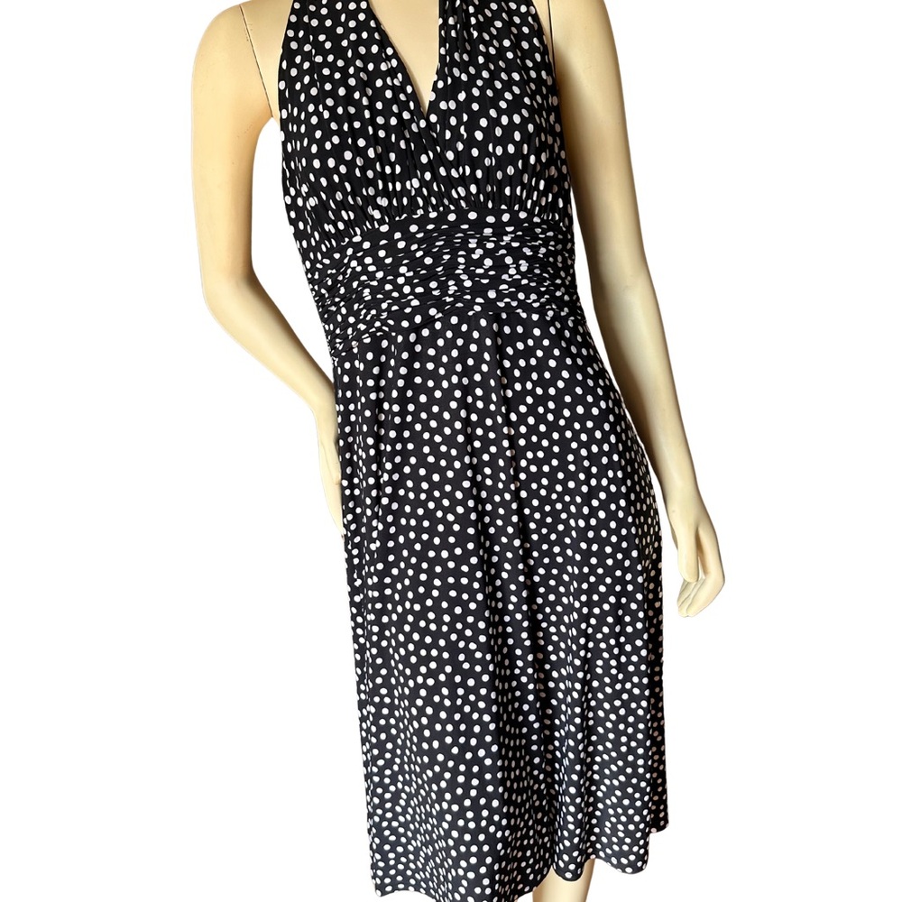 Evan Picone Black and White Dotted Midi Dress